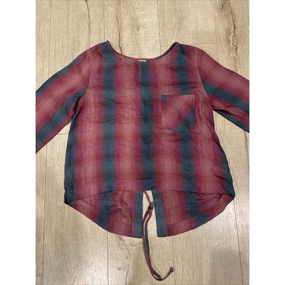 Cloth & Stone Size Small Top Shirt Pink Gray Flannel Open Back Anthropologie - Picture 4 of 11